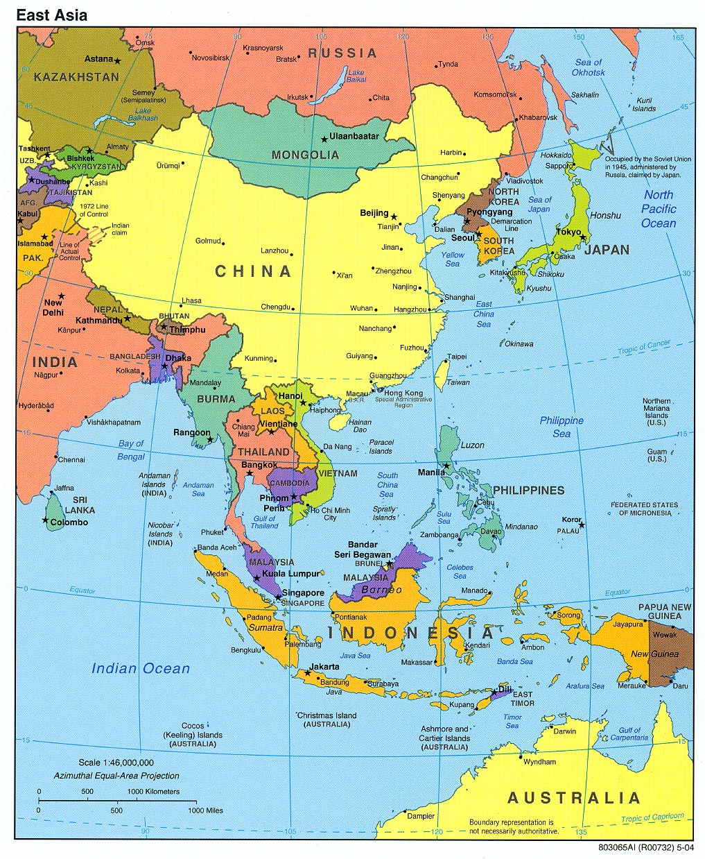 Politisk kart over Øst-Asia