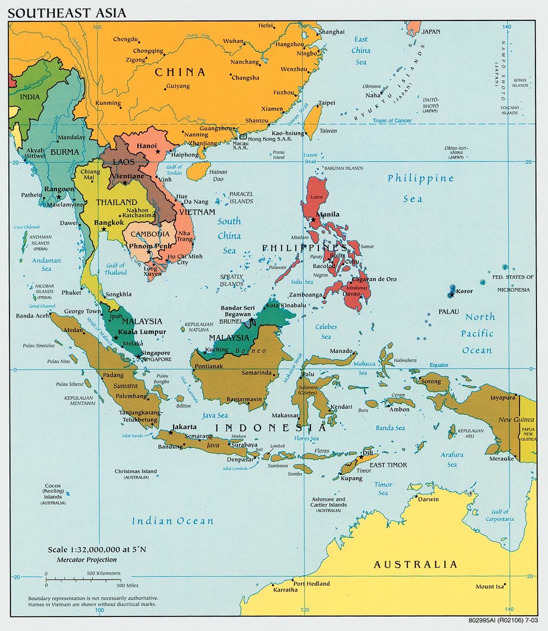 Politisk kart over Sørøst-Asia 2003