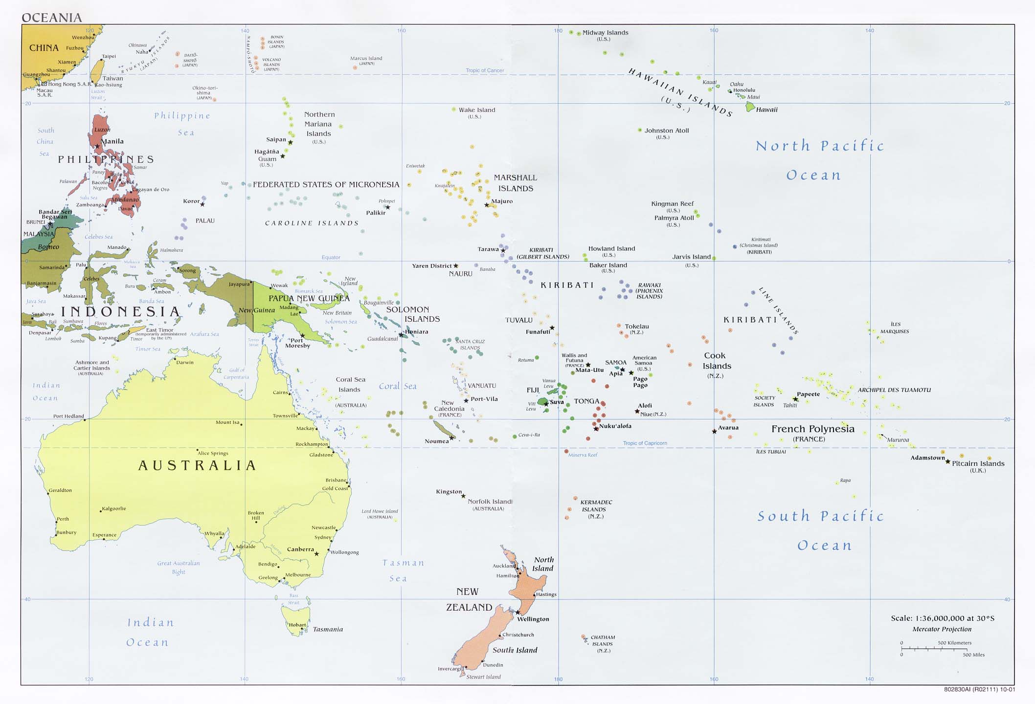 Politisk kart over Australia og Oseania 2001