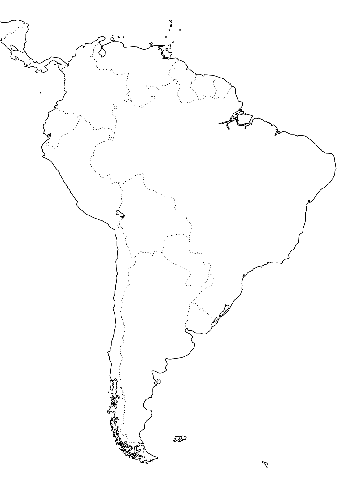 Blank kart over Sør-Amerika med grenseområdene